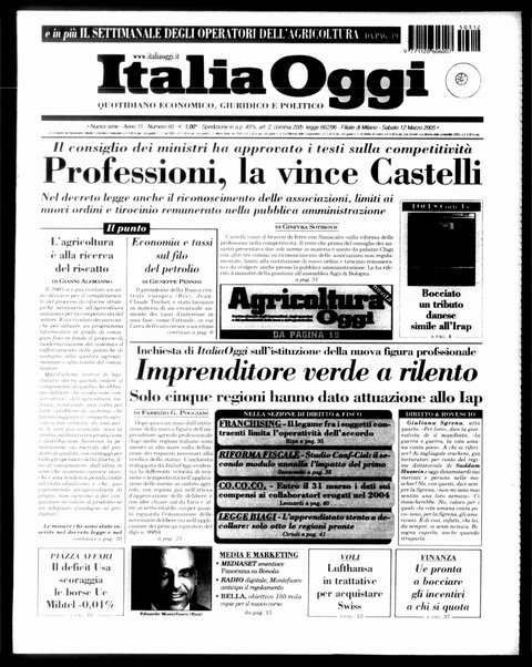 Italia oggi : quotidiano di economia finanza e politica